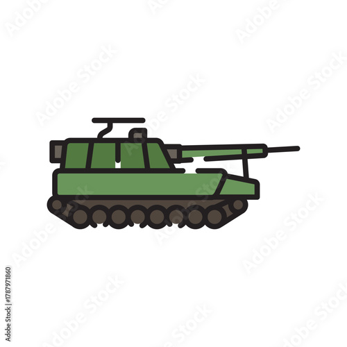self propelled artillery black line icon. Vector isolated element