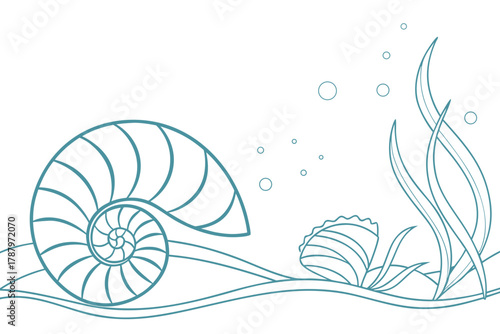 Continuous line seashell pattern — coastal inspired minimalist vector background