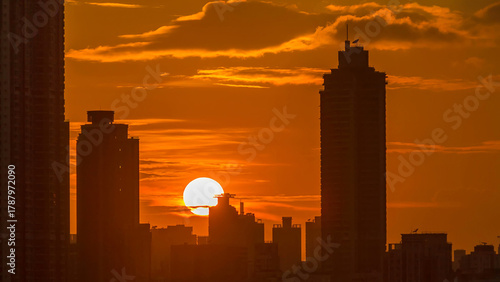 Photography Sunset and silhouettes of buildings timelapse. Hong Kong