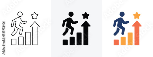 Person climbing growth chart towards star icon progress goal