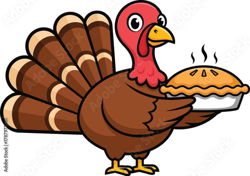Cartoon turkey holding a pie