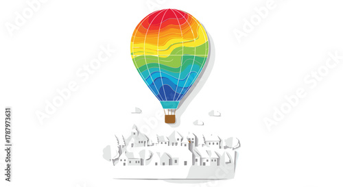 Colorful Hot Air Balloon Ascending into the Sky, Generative AI.