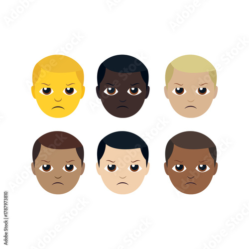 angry man upset frown furious sad emoji face person men male head emoji symbol sign icon vector illustration isolated flat