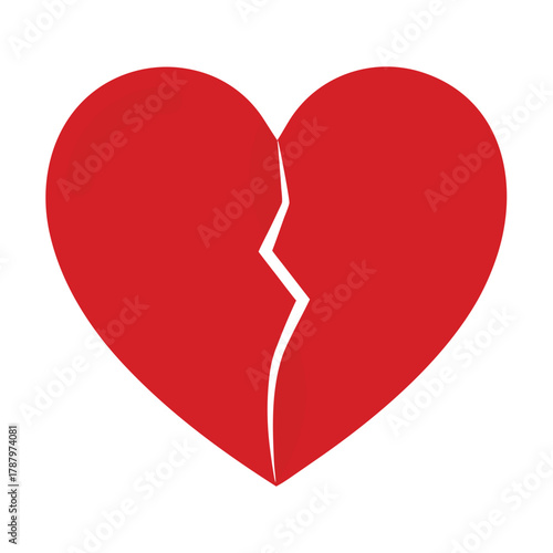 A broken red heart isolated on white background, symbolizing heartbreak and emotional distress
