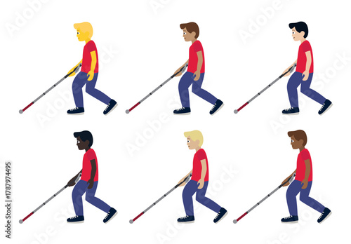 Blind man walking with cane mobility aid person male emoji symbol sign icon vector illustration isolated flat