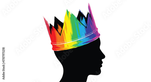 Silhouette of a person wearing a rainbow crown symbolizing pride and individuality, Generative AI.