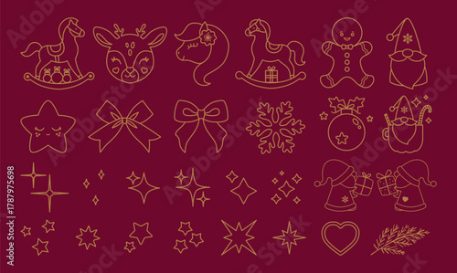 Christmas line art icons. Stars set. New Year holidays, Christmas evening. Minimalist elegant illustration. Xmas gifts. Winter season. Christmas silhouette. Holiday templates for cutter craft machine.
