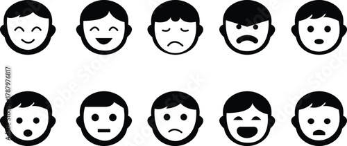 Excited avatar icon set , joyful faces, happy expressions, cheerful emotions, energetic characters, and positive mood elements for social media, emoji, and communication design, f facial expressions.