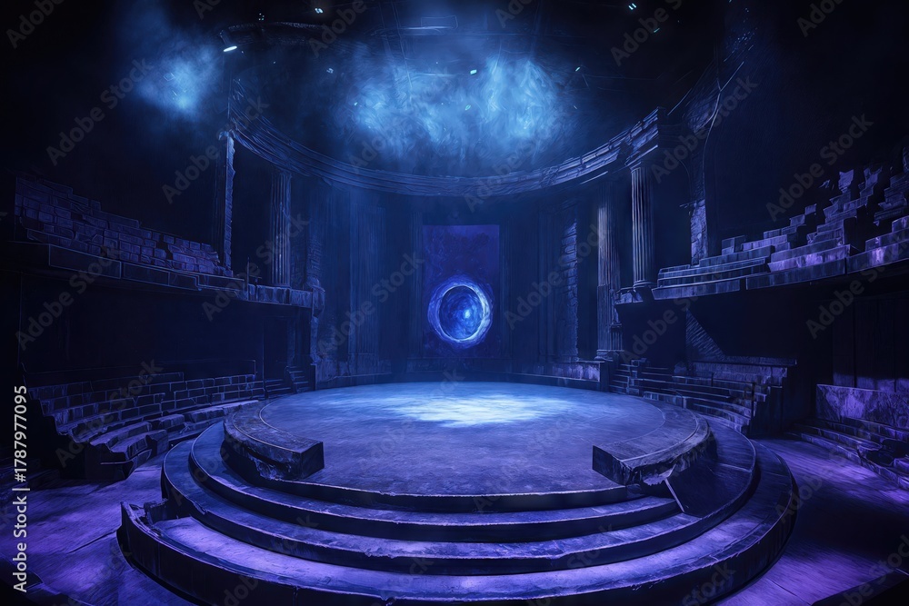 Fototapeta premium Ancient theater with a glowing portal at the center stage