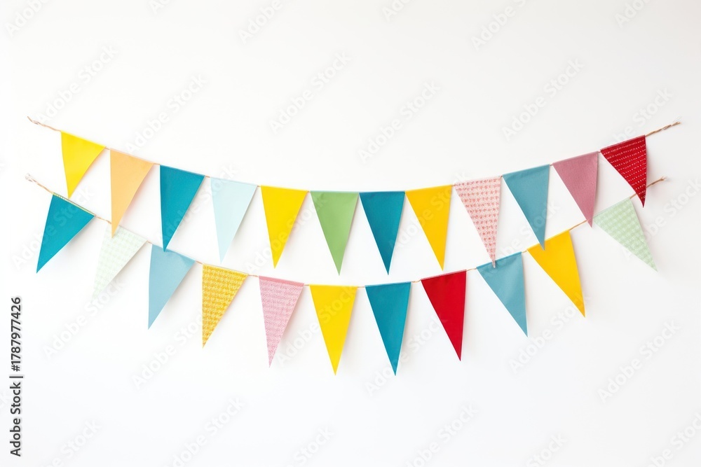 Obraz premium Colorful festival party bunting white background clothesline celebration.