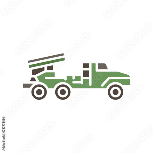 multiple launch rocket system color flat icon. Vector isolated element