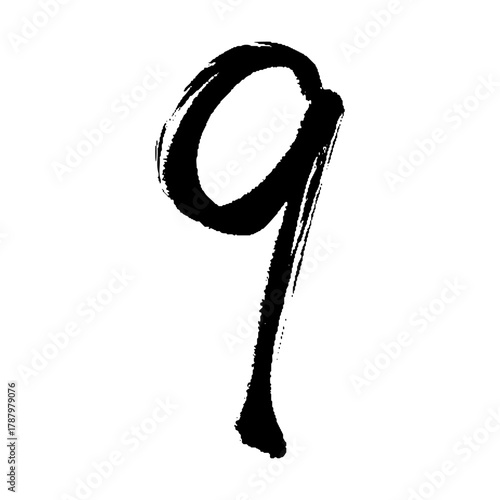 墨の筆致が際立つ数字「9」の筆文字イラスト素材 ― 日本的なデザインに最適な和風フォントアート