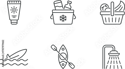 Summer vacation outline icon set