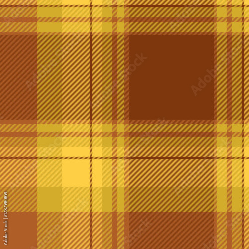 20s seamless texture plaid, geometry tartan fabric check. Home vector pattern background textile in orange and yellow colors.