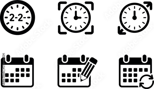 Time and calendar icon set isolated