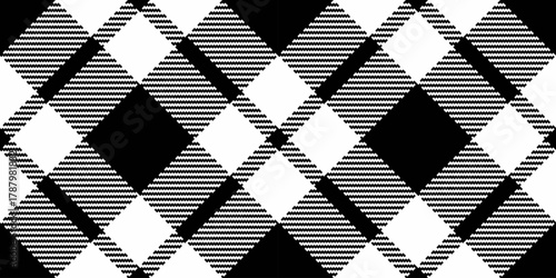 Buffalo fabric vector plaid, silky background textile tartan. Japan check seamless pattern texture in white and black colors.