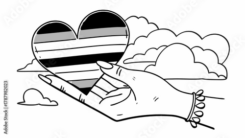 Minimilist hand holding a rainbow heart with pride colors showing love and support for lgbtq community rights vector