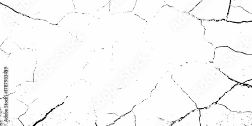 black and white dust and cracked concrete wall Texture pattern design element white background.
