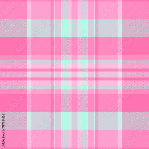 Inspiration check textile tartan, overlayed seamless plaid pattern. Folk background texture fabric vector in pink and teal colors.