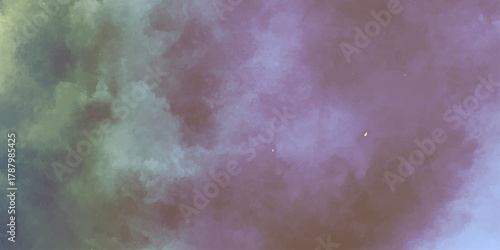An abstract watercolor background blending colorful clouds and dark smoke into a stormy blue sky texture with motion and light