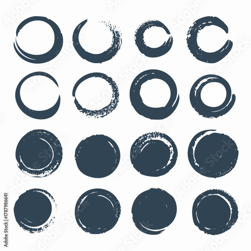 Circular Brush Stroke Collection Hand-Drawn Ink Rings and Discs