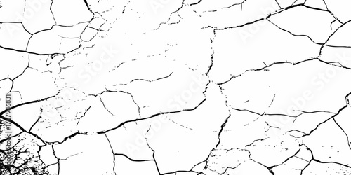 black and white dust and cracked concrete wall Texture pattern design element white background.
