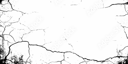 black and white dust and cracked concrete wall Texture pattern design element white background.
