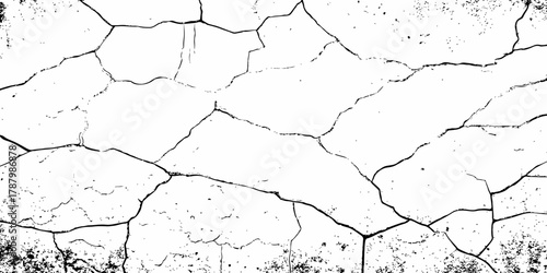 black and white dust and cracked concrete wall Texture pattern design element white background.
