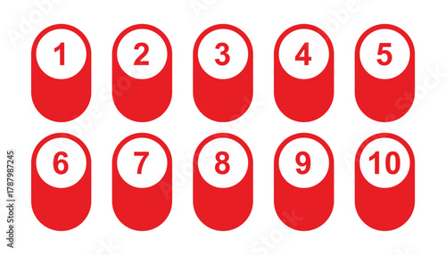 Circles and numbers. red button numbers. number from 1 to 10. numbers symbols. flat icons. abstract number bullet point arrow. vector illustration