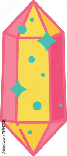 Vibrant pink yellow crystal gemstone illustration