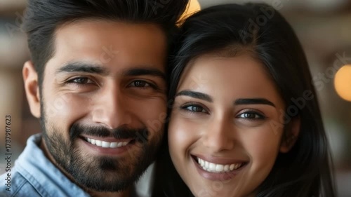 Happy couple smiling together, planning future home, new beginnings, love, togetherness, warmth, indoor scene, soft lights