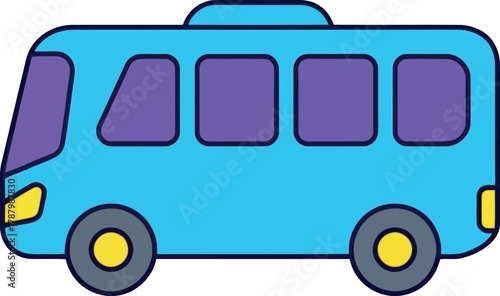 Cute blue cartoon bus icon