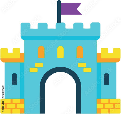 Vibrant cartoon castle gateway icon