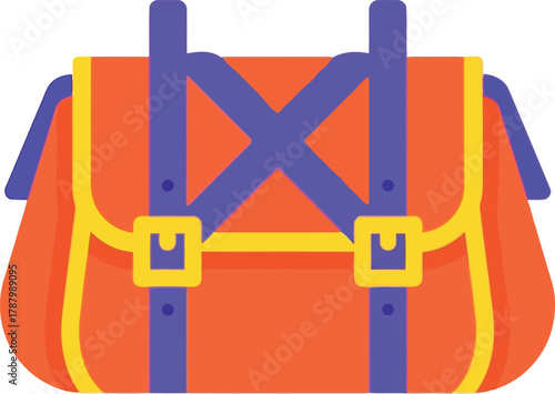 Orange backpack with purple straps flat design