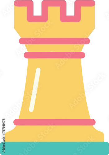 Yellow chess rook icon strategy and game symbol