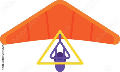 Orange hang glider pilot flying high
