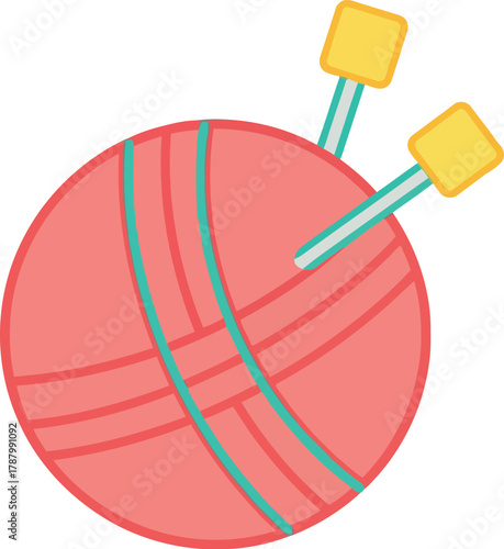 Pink yarn ball with knitting needles