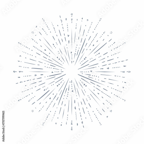 Hand drawn starburst illustration with radiating light rays. A decorative line art icon element with a vintage firework or confetti pop effect