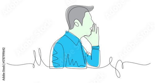 continuous line art of a businessman whispering something to his colleague. concept of a secret