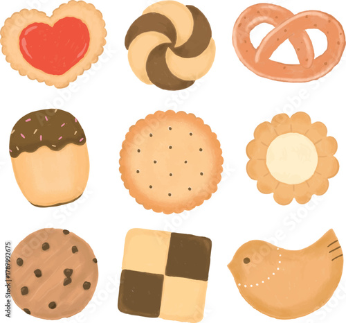 いろいろな種類のクッキーのイラストセット
