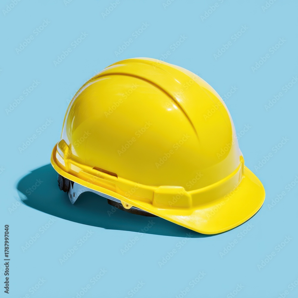 Fototapeta premium Yellow safety helmet on blue background