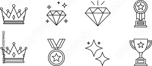 Vector art of crown, diamond, and award icons 