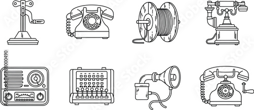 Vector art of vintage communication devices collection