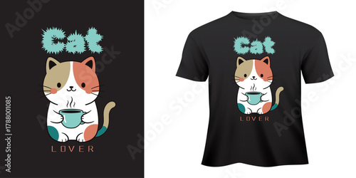 Cartoon Christmas T-Shirt design template vector illustration with fun Santa Claus hat character