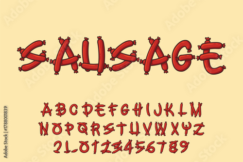 Funny Sausage Food Cartoon Font Alphabet