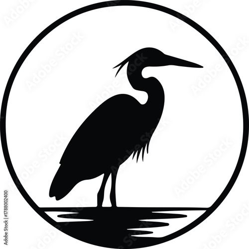 Illustration heron silhouette bird standing in water vector