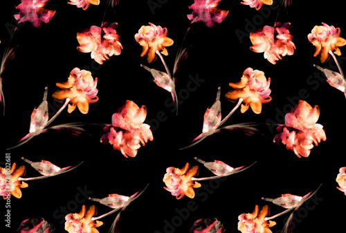 Watercolor flowers pattern. Abstract textile print pattern.
