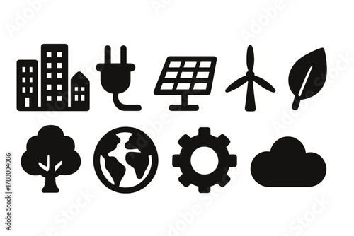 Eco, energy silhouette icon set. Environment, sustainability icons silhouette collection