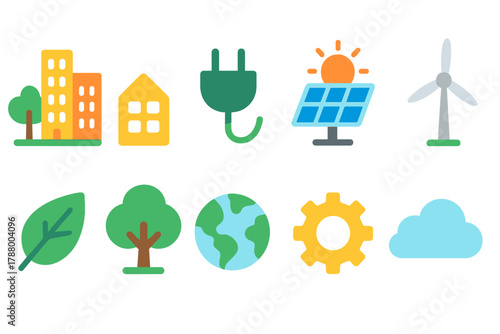 Renewable energy flat icon set. Eco, green energy, environment icons flat collection