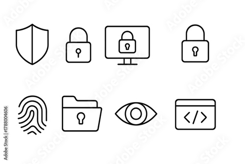 Security, privacy outline icon set. Lock, shield, cybersecurity icons collection.